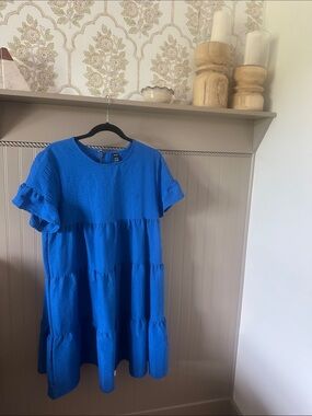Tiered Ruffle Sleeve Casual Dress in Bright Blue